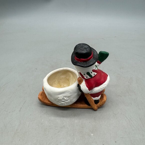 Christmas Holiday Snowman Candle Holder With Sled Design 5" Tall READ - Picture 7 of 7
